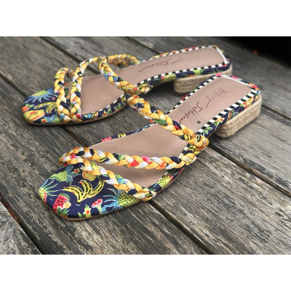 Betsy Johnson Womens Size 6 Grovee Yellow Multi Woven Slip On Block Sandals - Picture 4 of 10
